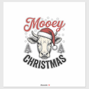 Mooey Kerst Koe Santa Hoed Vintage Gravure De Sticker