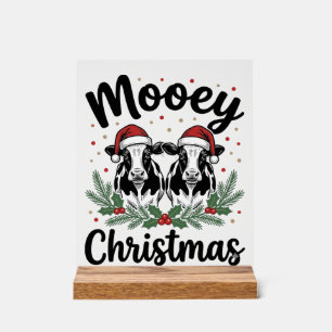 Mooey Kerst Koe Vintage Gravure Shirt Ontwerp Acryl Bord