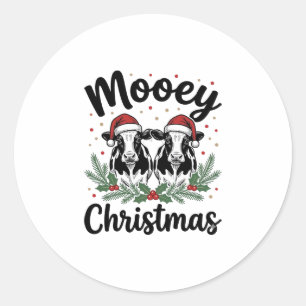 Mooey Kerst Koe Vintage Gravure Shirt Ontwerp Ronde Sticker