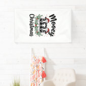 Mooey Kerst Koe Vintage Gravure Shirt Ontwerp Spandoek (Insitu)