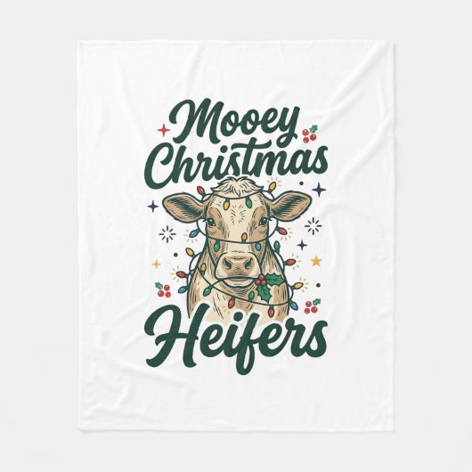 Mooey Kerst Koeien Grappig Koe Kerst Ontwerp Fleece Deken (Voorkant)