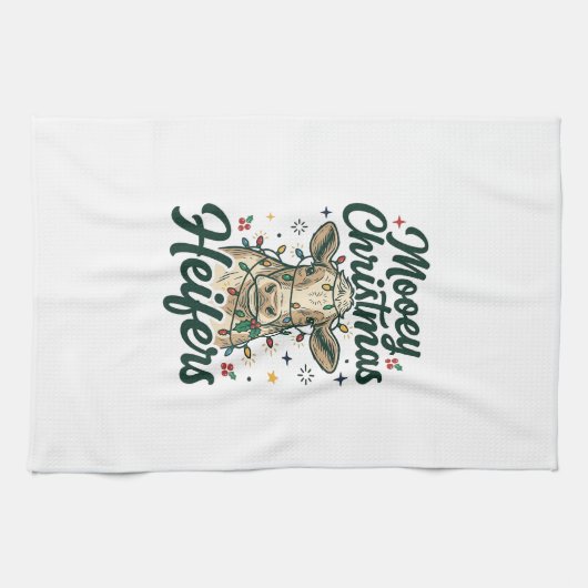 Mooey Kerst Koeien Grappig Koe Kerst Ontwerp Theedoek (Horizontaal)