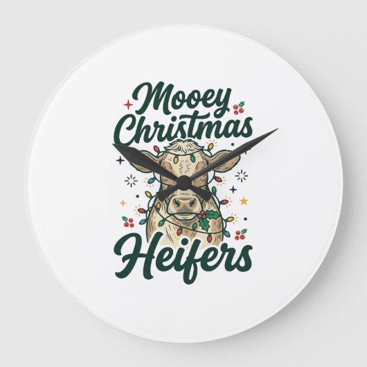 Mooey Kerst Vaarzen Funny Koe Kerst Ontwerp Grote Klok (Voorkant)