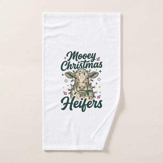 Mooey Kerst Vaarzen Funny Koe Kerst Ontwerp Handdoek (Handdoek)