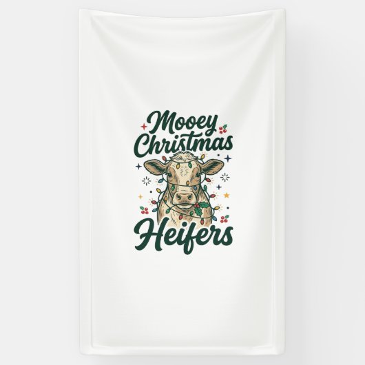 Mooey Kerst Vaarzen Funny Koe Kerst Ontwerp Spandoek (Verticaal)