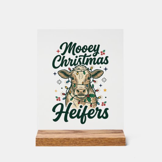 Mooey Kerst Vaarzen Grappig Koe Kerst Ontwerp Acryl Bord (Voorkant)