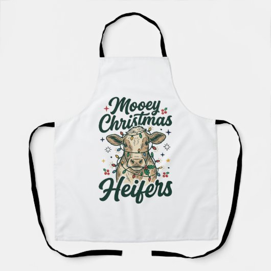 Mooey Kerst Vaarzen Grappig Koe Kerst Ontwerp Schort (Voorkant)