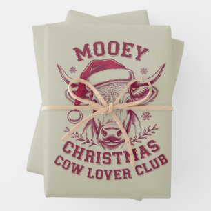 Mooey Kerst Westerne Koe Lover Club Xmas Seizoen Inpakpapier Vel