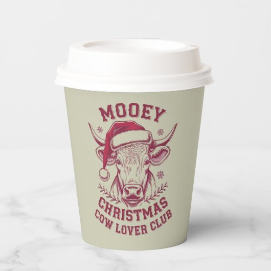 Mooey Kerst Westerne Koe Lover Club Xmas Seizoen Papieren Bekers (Voorkant)