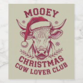 Mooey Kerst Westerne Koe Lover Club Xmas Seizoen Wijn Etiket (Enkel label)