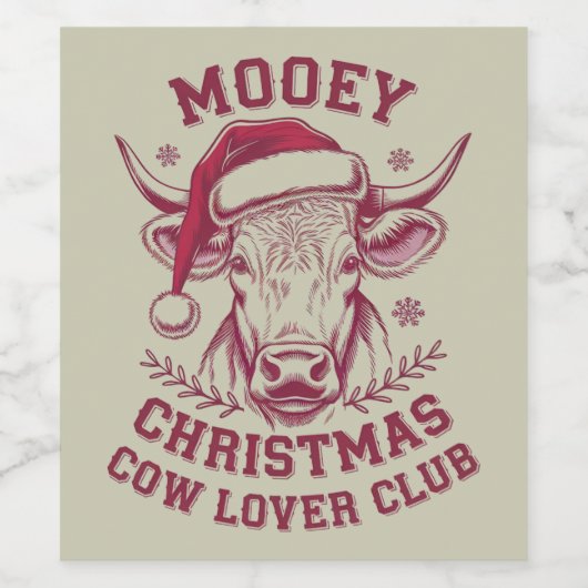Mooey Kerst Westerne Koe Lover Club Xmas Seizoen Wijn Etiket (Enkel label)