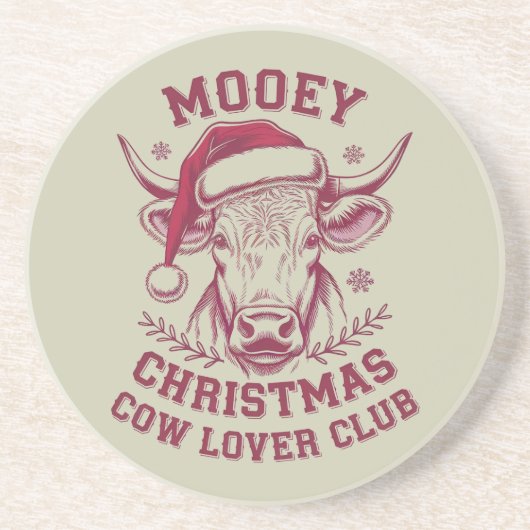 Mooey Kerst Westerne Koe Lover Club Xmas Seizoen Zandsteen Onderzetter (Voorkant)