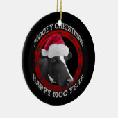 Mooey KerstHappy Moo Year Santa Hat Cow Keramisch Ornament (Rechts)