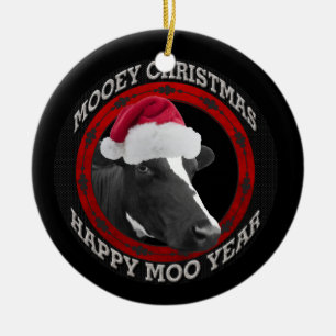 Mooey KerstHappy Moo Year Santa Hat Cow Keramisch Ornament