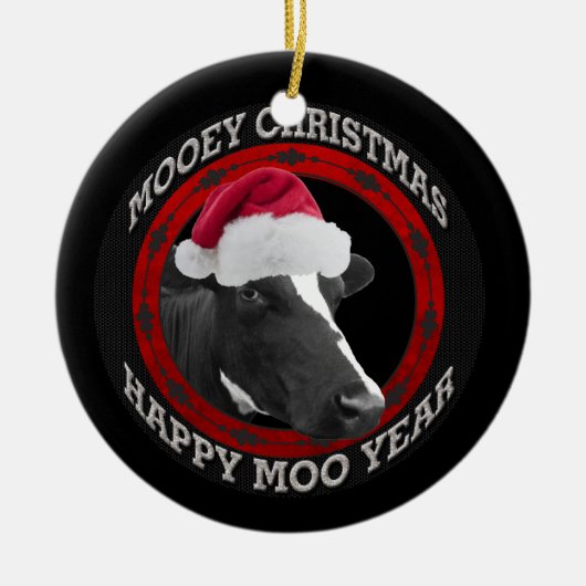 Mooey KerstHappy Moo Year Santa Hat Cow Keramisch Ornament (Voorkant)