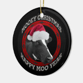 Mooey KerstHappy Moo Year Santa Hat Cow Keramisch Ornament (Links)