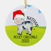 Mooey Kerstkerstversiering met Koe voor kinderen Keramisch Ornament (Voorkant)