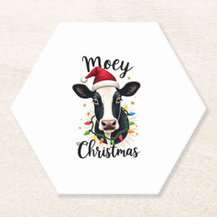 Mooey Kerstman Kerstlichten Koeienliefhebbers Kartonnen Onderzetters