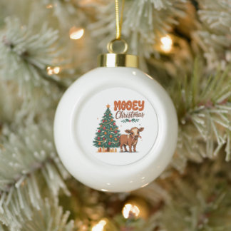 Mooey Kerstmis Baby Koe Moo Houden Suikerstok Keramische Bal Ornament