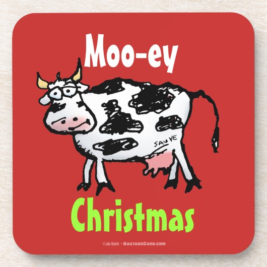 Mooey Kerstmis Funny Koe Bier Onderzetter (Voorkant)