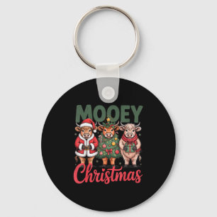 Mooey Kerstmis Grappig Hoogland Koe Ontwerp Xmas K Sleutelhanger