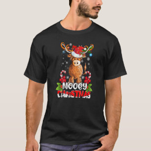 Mooey Kerstmis Schotse Hooglander Kerst Licht Ker T-shirt