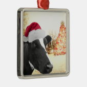 Mooey Kerstwinter Cow in Santa Hat Metalen Ornament (Rechts)