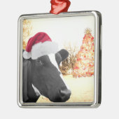 Mooey Kerstwinter Cow in Santa Hat Metalen Ornament (Links)