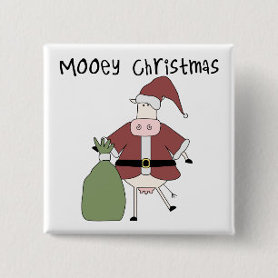 Mooey Koe Kerst Tshirts en Cadeaus Vierkante Button 5,1 Cm