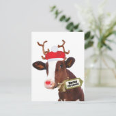 Mooey Merry Christmas Rendier Koe Feestdagenkaart (Staand voorkant)