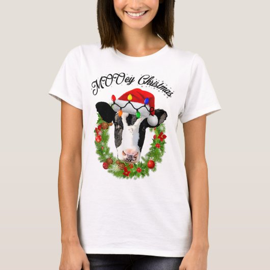 MOOey Merry Kerstmis Wreath Pet Licht Cute Koe F T-shirt (Voorkant)