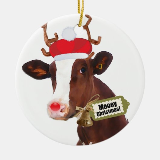 Mooey Merry kerstrennierkoe Keramisch Ornament (Voorkant)