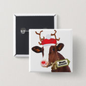 Mooey Merry kerstrennierkoe Vierkante Button 5,1 Cm (Voorkant /achterkant)