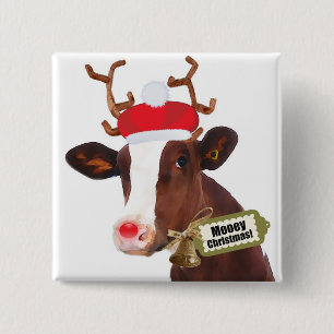 Mooey Merry kerstrennierkoe Vierkante Button 5,1 Cm