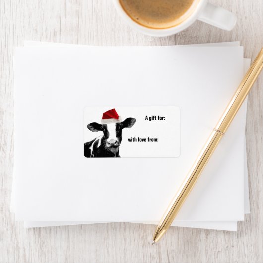 Mooey Vrolijk Kerstfeest Koe Santa Hat Etiket (Insitu)