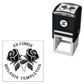 Mooi 2 Roos Silhouet Ex Libris Ronde Boeknaam Zelfinktende Stempel (In situ)