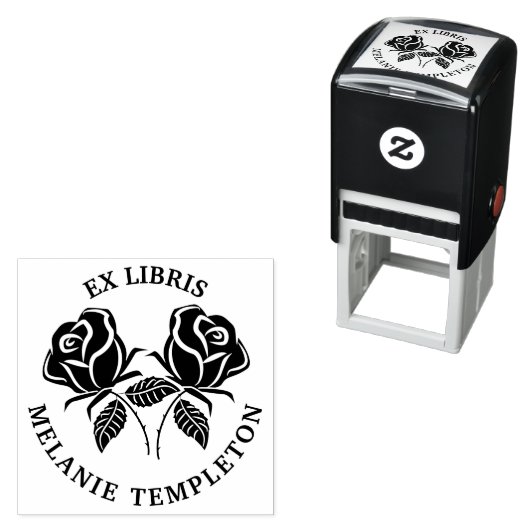 Mooi 2 Roos Silhouet Ex Libris Ronde Boeknaam Zelfinktende Stempel (In situ)