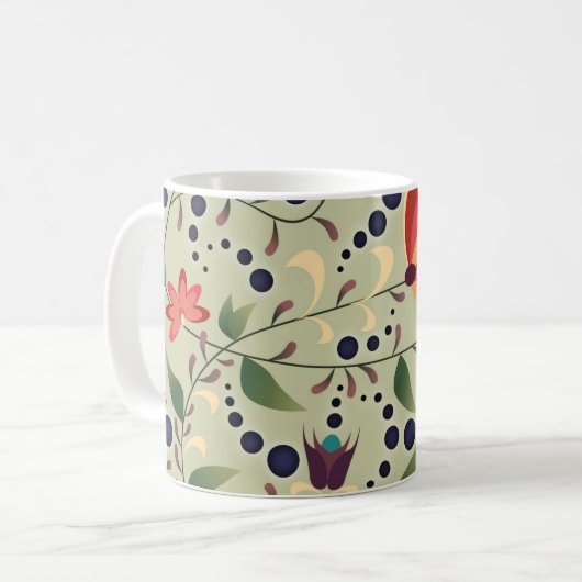 Mooi abstract bloempatroon op salie groen koffiemok (Voorkant links)