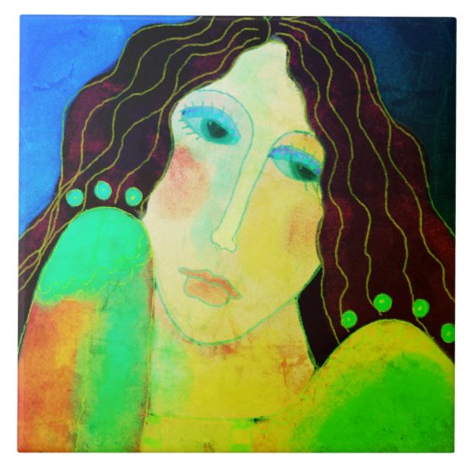 Mooi Abstract digitaal portret van een vrouw Tegeltje (Voorkant)