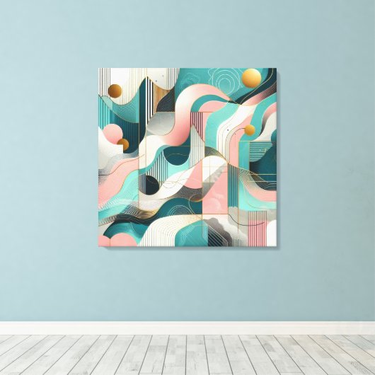 Mooi Abstract in roze, Blauwgroen, goud Canvas Afdruk (Insitu (Houten vloer))