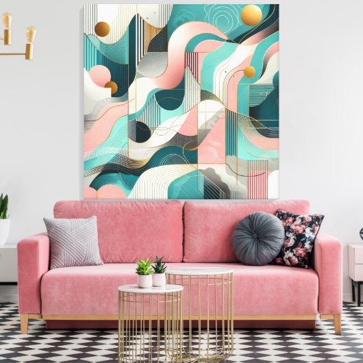 Mooi Abstract in roze, Blauwgroen, goud Canvas Afdruk (Insitu (Woonkamer))