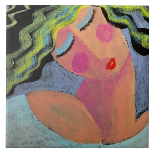 Mooi Abstract Portret van een Vrouw Tegeltje (Voorkant)