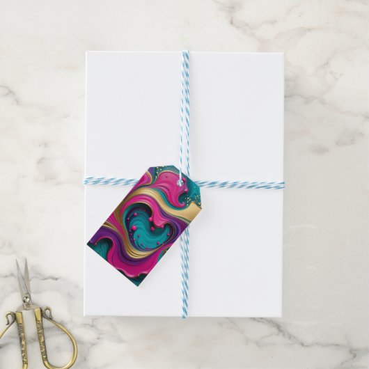 Mooi Abstracte Hartswirl – Moderne Kleurrijke Kuns Cadeaulabel (Met Touw)