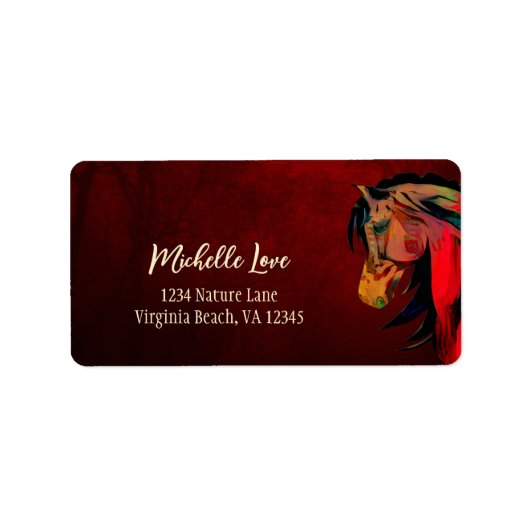 Mooi adres voor rode vuurpaarden etiket (Voorkant)