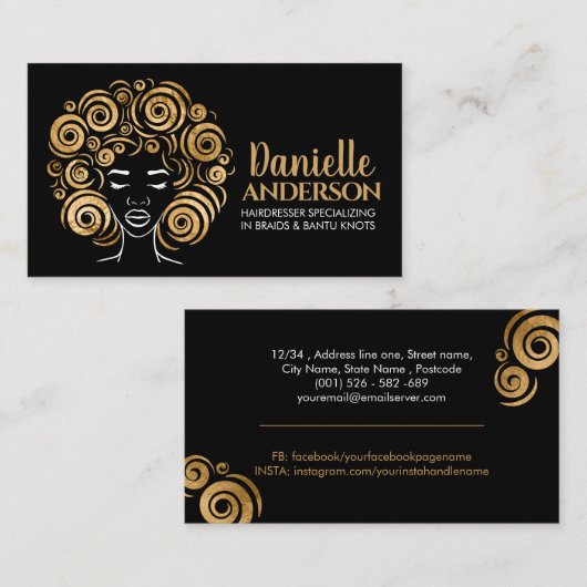 Mooi Afrikaans Amerikaans Vrouw Silhouet Visitekaartje (Voorkant / Achterkant)