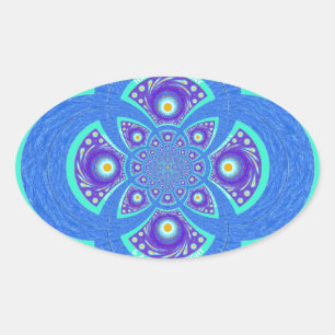 Mooi Afrikaans Blauw Mandala Flora ontwerp Ovale Sticker