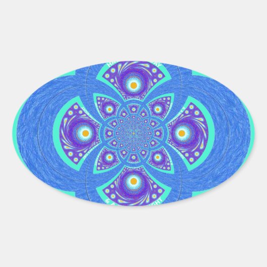 Mooi Afrikaans Blauw Mandala Flora ontwerp Ovale Sticker (Voorkant)