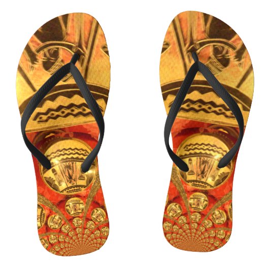 Mooi Afrikaans Gouden Rood Kleur Art Design Teenslippers (Voetbed)