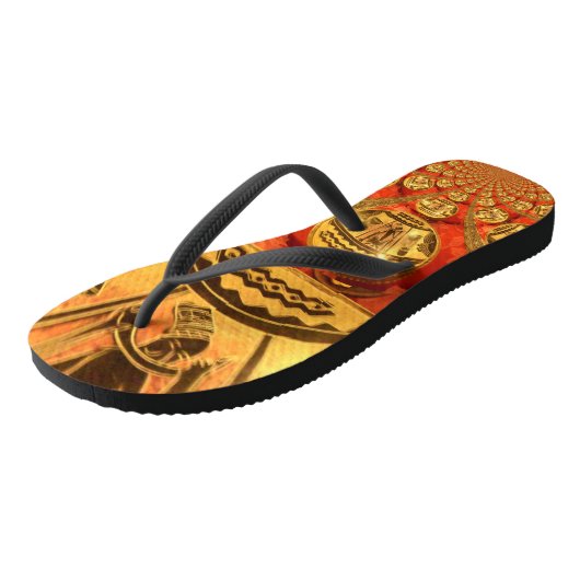Mooi Afrikaans Gouden Rood Kleur Art Design Teenslippers (Schuin)