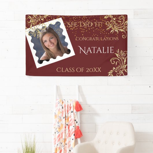 Mooi, Afstuderen, Faux Glitter, Aangepaste foto, Spandoek (Insitu)